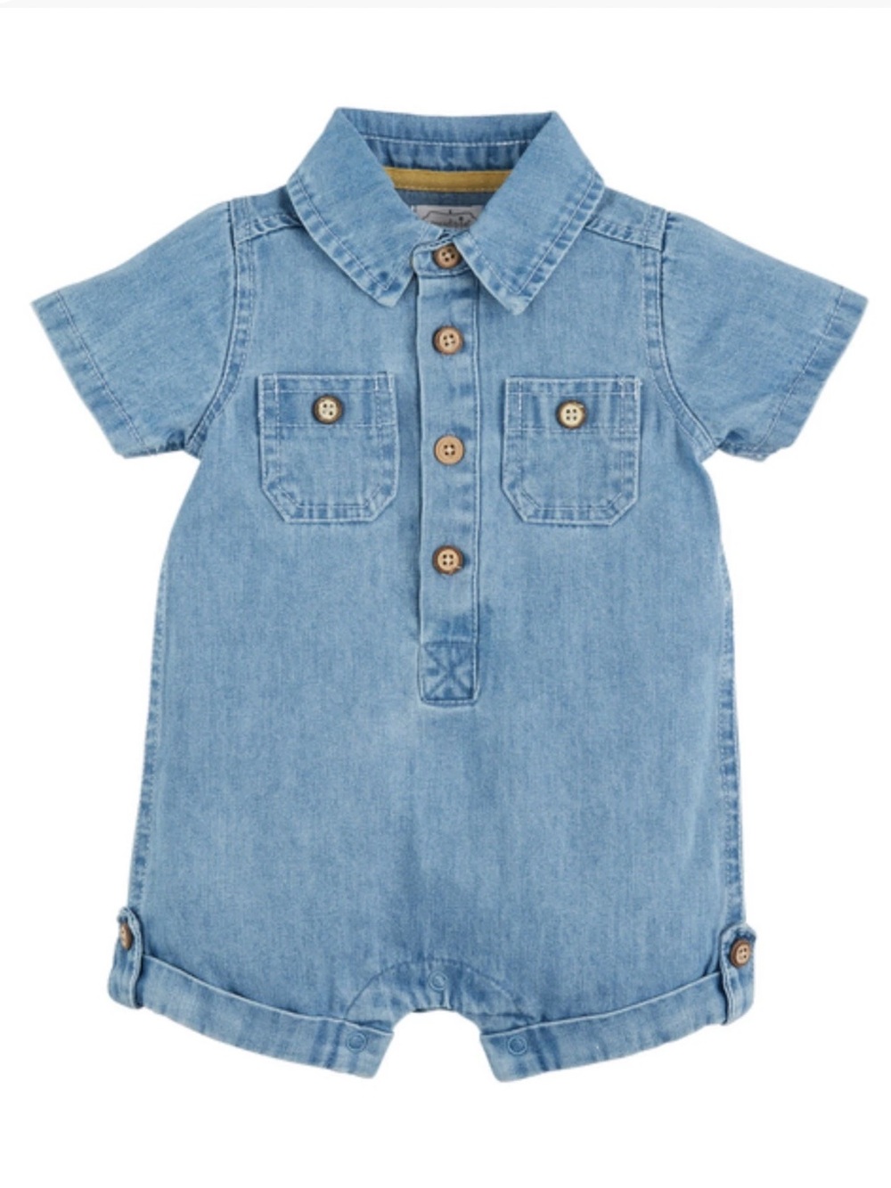 NWT Mud Pie Baby Boys Blue Denim Shorts Short Sleeve One Piece Size12-18M